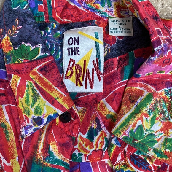 Vintage Floral Abstract Funky Silk Shirt L - Picture 2 of 2